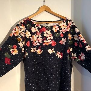 Lands End Navy Floral and polka dot knit top. 3/4 sleeve. 2XL.